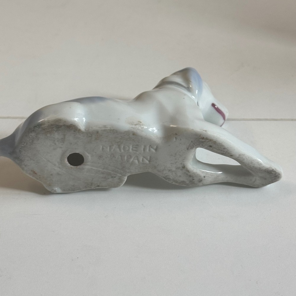 Vintage Made in Japan Porcelain Dog Figurine Blue Gray White Reclining Hound - Picture 6 of 12